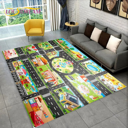 Highway City Traffic Playmat - Non-Slip Rug for Kids' Playroom