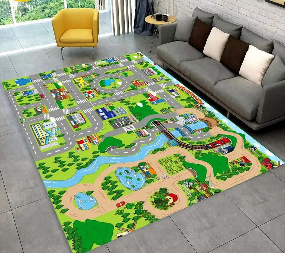 Highway City Traffic Playmat - Non-Slip Rug for Kids' Playroom