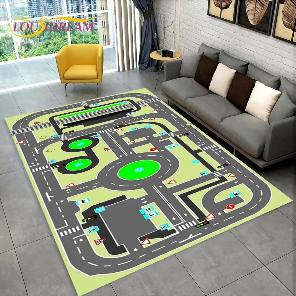 Highway City Traffic Playmat - Non-Slip Rug for Kids' Playroom
