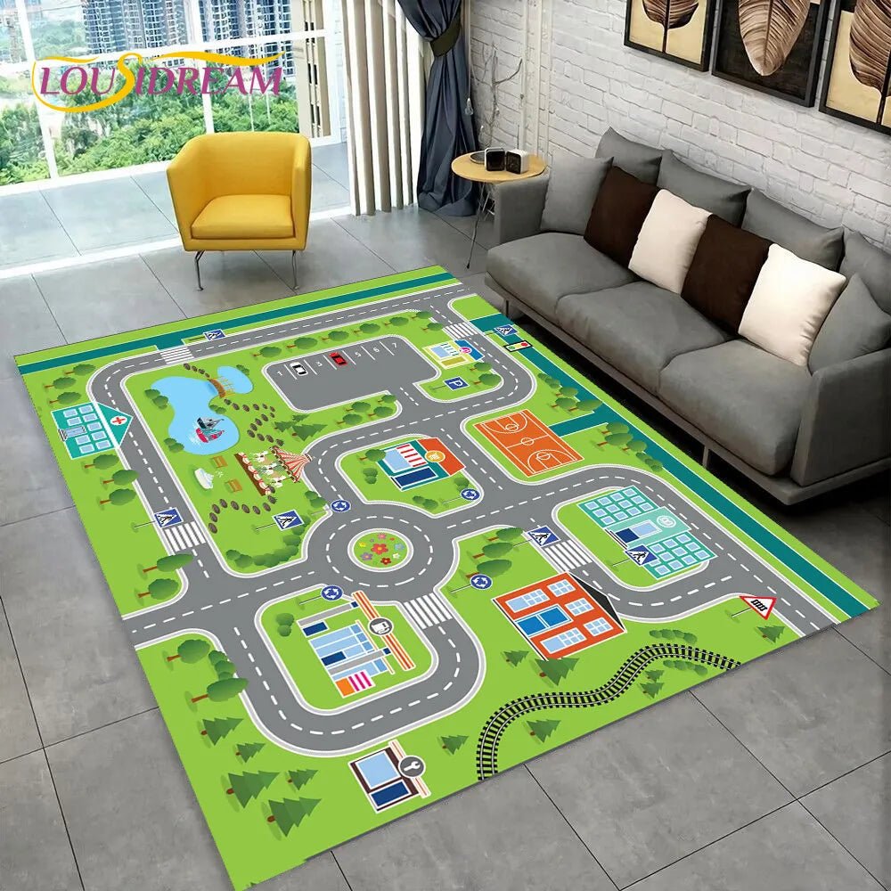 Highway City Traffic Playmat - Non-Slip Rug for Kids' Playroom