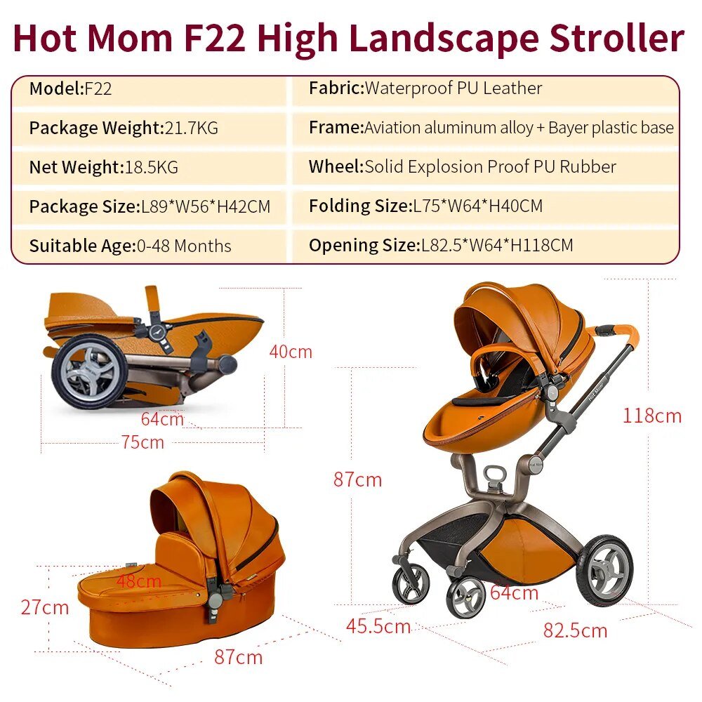 Hot Mom 3-in-1 Baby Stroller: High Landscape, Newborn-Friendly