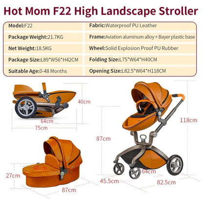 Hot Mom 3-in-1 Baby Stroller: High Landscape, Newborn-Friendly