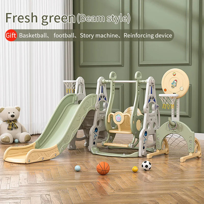 4-in-1 Indoor Playhouse Slide & Swing Set (PE) – YBC-TKR-007