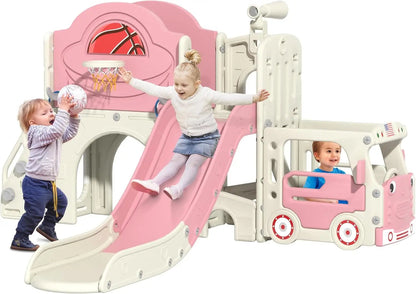 9-in-1 Bus-Themed Toddler Slide & Climber Playset