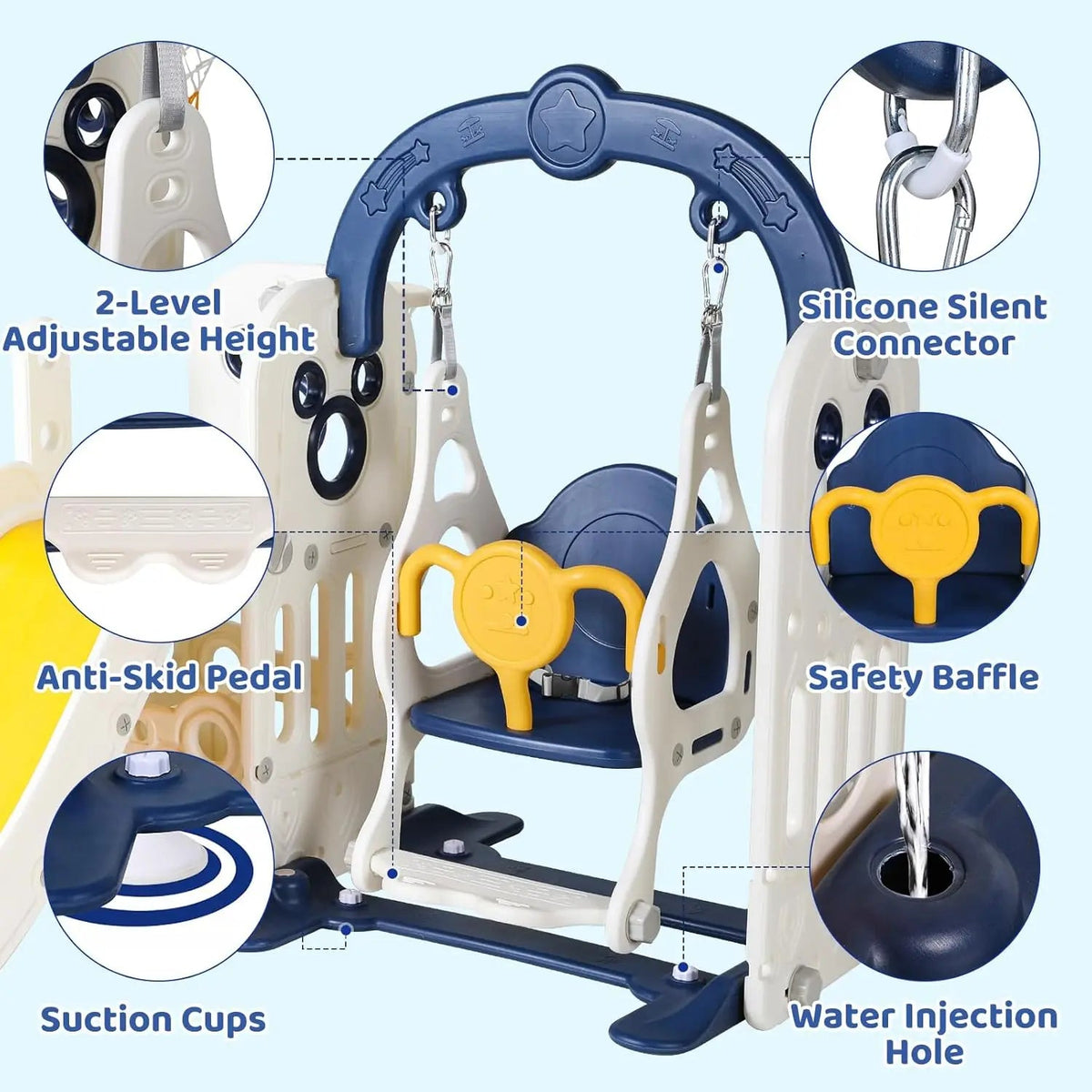 Toddler 3-in-1 Swing & Slide Playset with Hoop