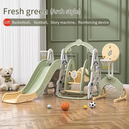 4-in-1 Indoor Playhouse Slide & Swing Set (PE) – YBC-TKR-007