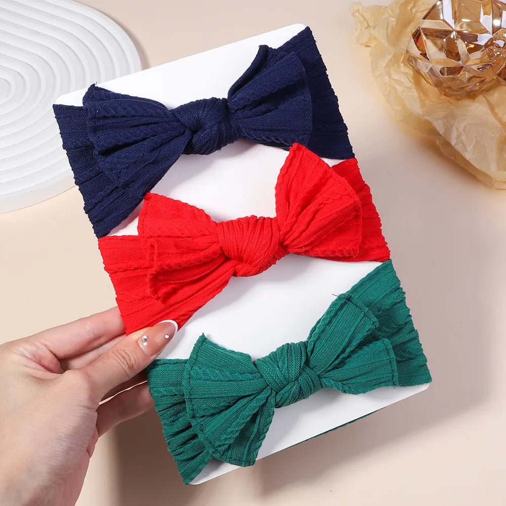 3Pc Cable Knit Baby Headbands - Elastic Turban Hair Bands