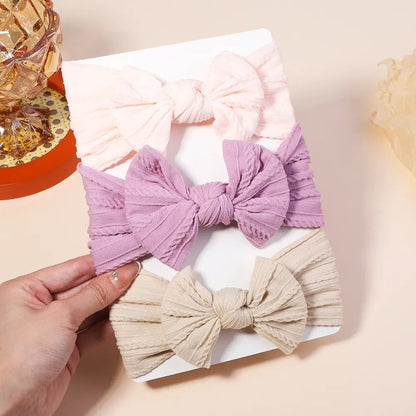 3Pc Cable Knit Baby Headbands - Elastic Turban Hair Bands