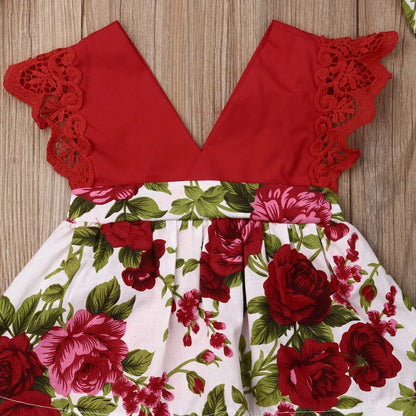 0-24M Princess Romper: Floral & Lace with Headband for Summer