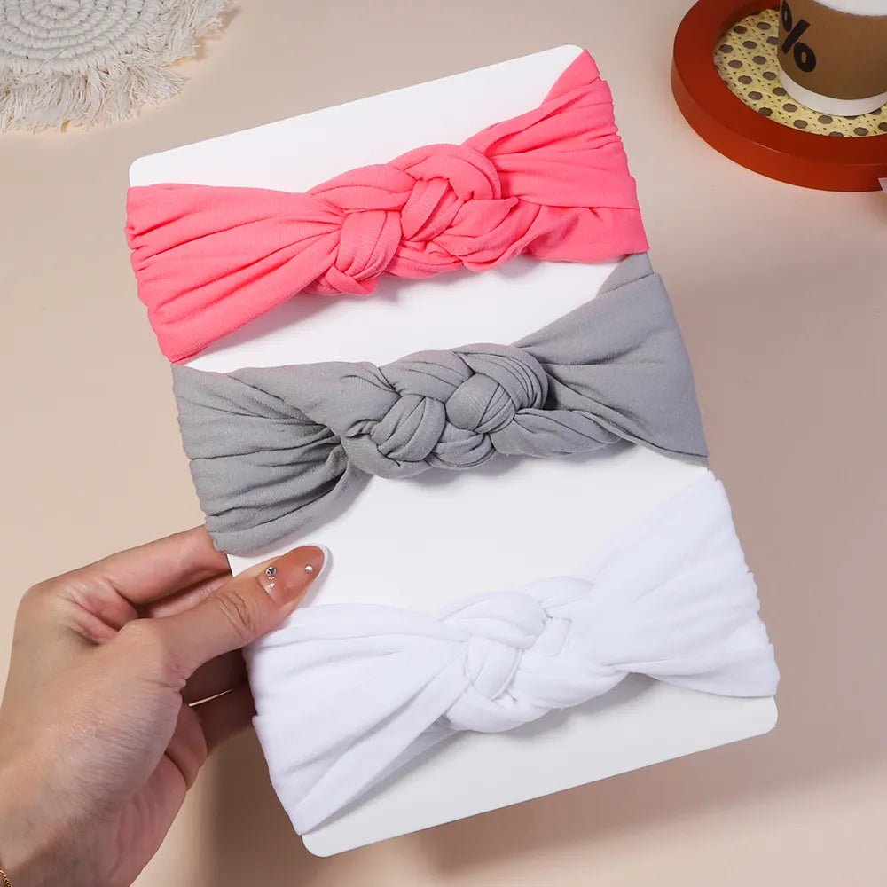 3Pc Cable Knit Baby Headbands - Elastic Turban Hair Bands