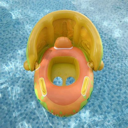 Inflatable Baby Swim Ring with Sun Shade: Toddler Pool Toy for Outdoor Fun