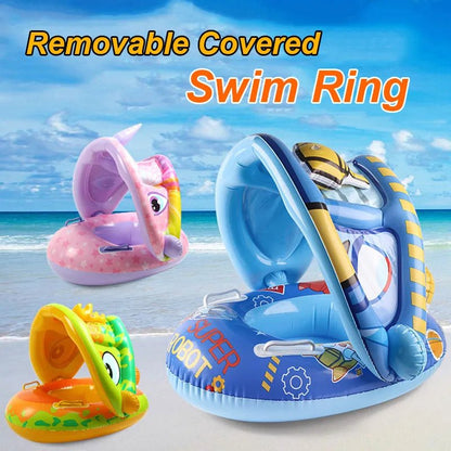 Inflatable Baby Swim Ring with Sun Shade: Toddler Pool Toy for Outdoor Fun