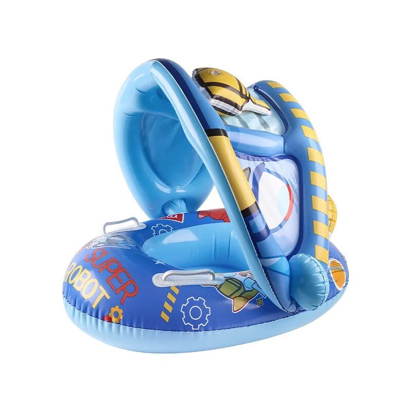 Inflatable Baby Swim Ring with Sun Shade: Toddler Pool Toy for Outdoor Fun