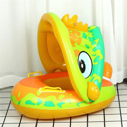 Inflatable Baby Swim Ring with Sun Shade: Toddler Pool Toy for Outdoor Fun