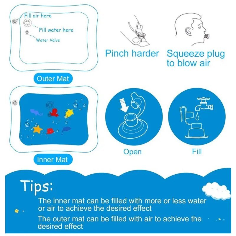 Inflatable Baby Water Play Mat - PVC Tummy Time Pad for Toddlers