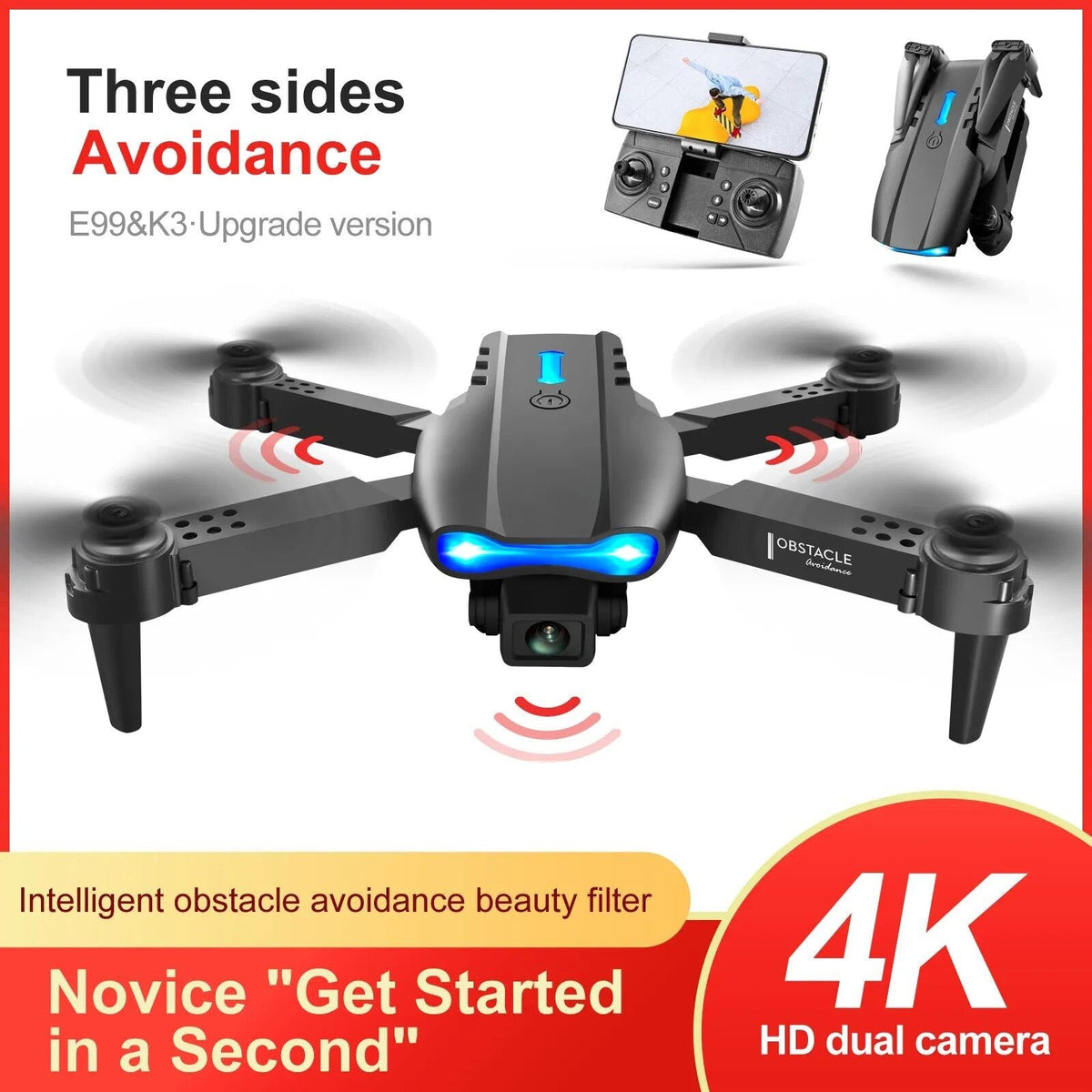 K3/E99 Foldable Dual-Camera FPV Drone with 6-Axis Gyro