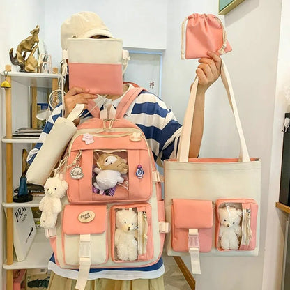 5Pc Harajuku Kawaii School & Laptop Bag Set for Teen Girls