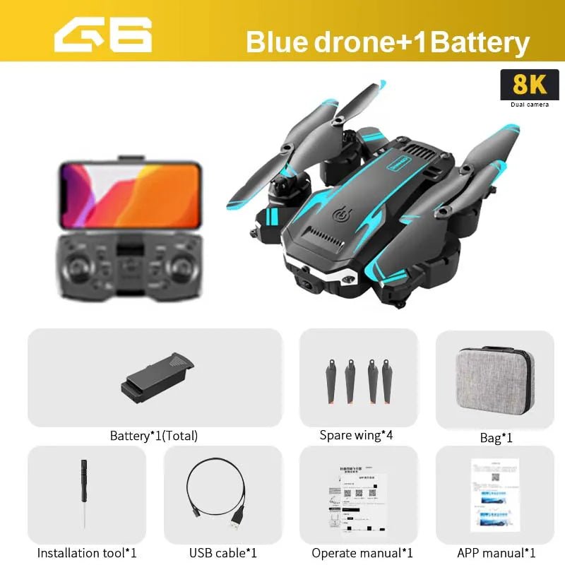 KBDFA New G6 Drone - 8K Cam, GPS, Obstacle Avoidance - Professional Quadcopter Toy