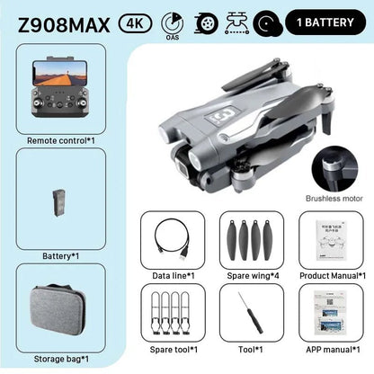 KBDFA MINI Z908Pro Max Drone - 4K Cam, Obstacle Avoidance, FPV RC Quadcopter Toy