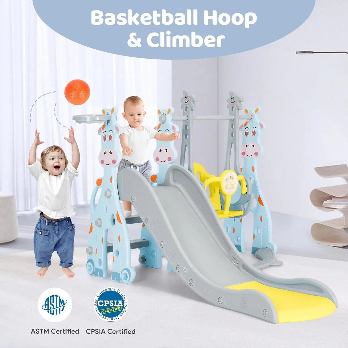 4-in-1 Toddler Slide & Swing Playset with Hoop & Ball