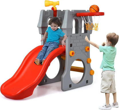 5-in-1 Toddler Slide & Climber with Hoop, Telescope & Tunnel