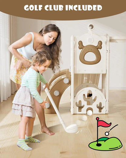 7-in-1 Toddler Slide with Basketball & Mini Golf – Indoor/Outdoor