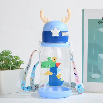 600ml Kids Antler Sippy Cup - Cartoon Design, Leakproof with Straw