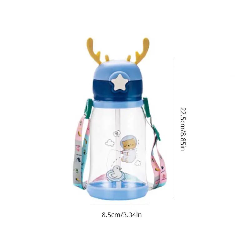 600ml Kids Antler Sippy Cup - Cartoon Design, Leakproof with Straw