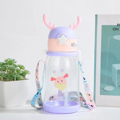 600ml Kids Antler Sippy Cup - Cartoon Design, Leakproof with Straw