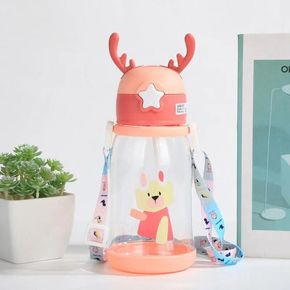 600ml Kids Antler Sippy Cup - Cartoon Design, Leakproof with Straw