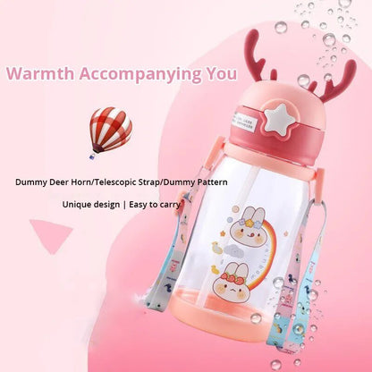 600ml Kids Antler Sippy Cup - Cartoon Design, Leakproof with Straw