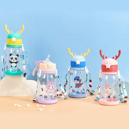 600ml Kids Antler Sippy Cup - Cartoon Design, Leakproof with Straw