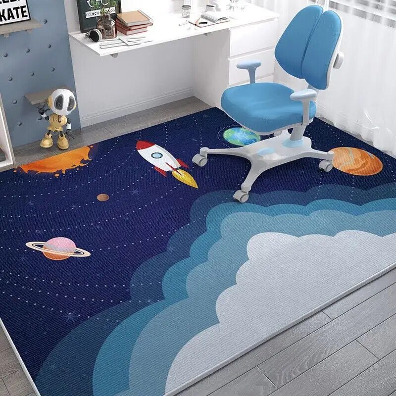 Cartoon Spaceman Rug - Non-Slip, Fashionable Mat for Kids' Rooms