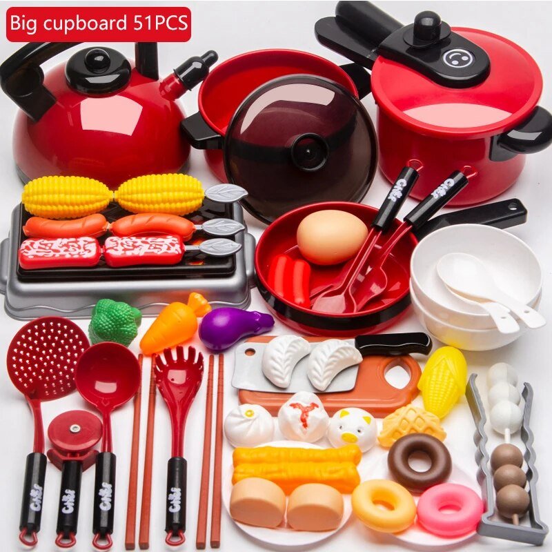 Kids Kitchen Toy Set with Fruit Cutting & Cooking Utensils