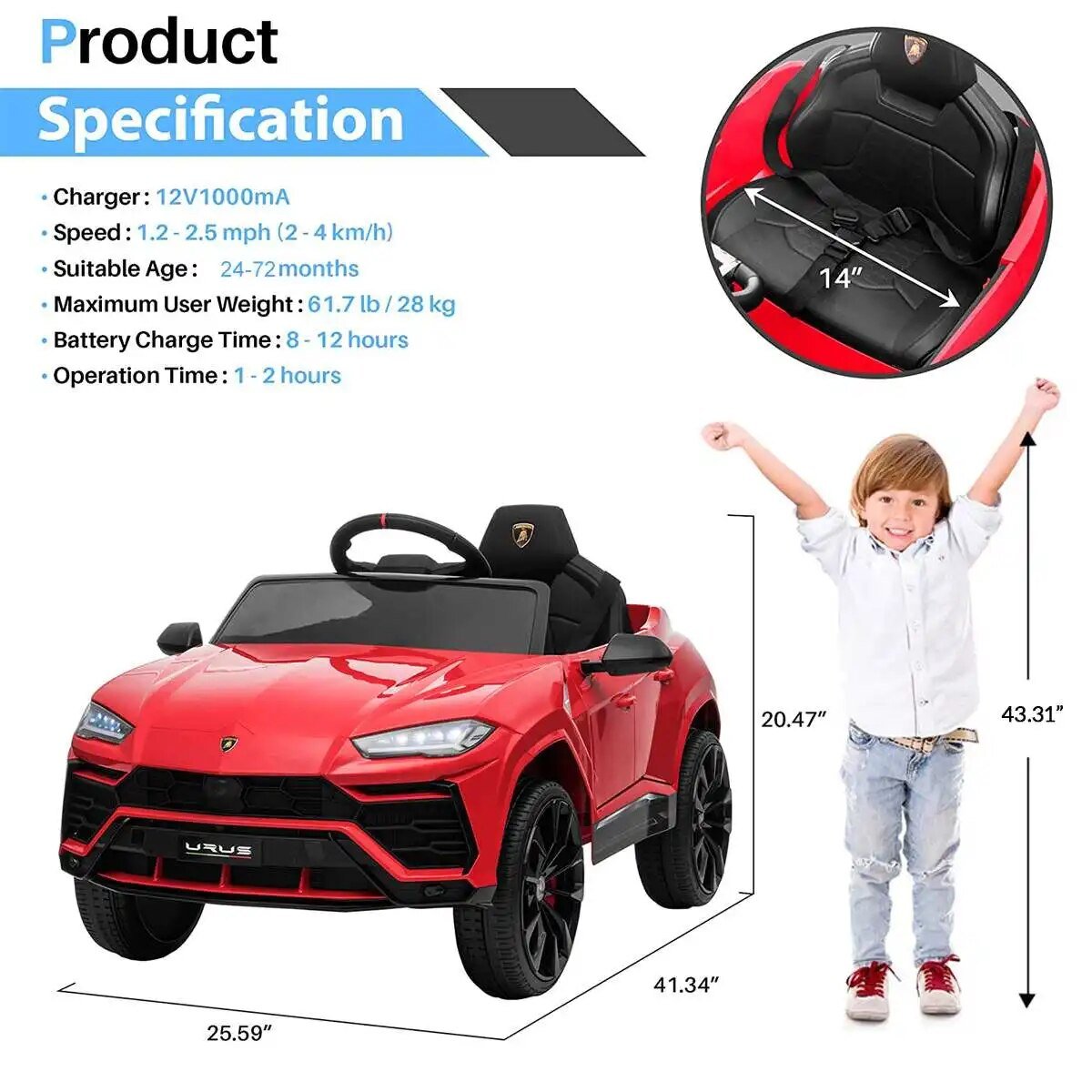 Kids' Electric Car with Remote - 4-Wheel LED & Music Ride-On