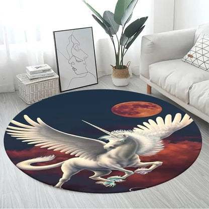 3D Unicorn Cartoon Area Rug - Large Round Non-Slip Mat for Kids