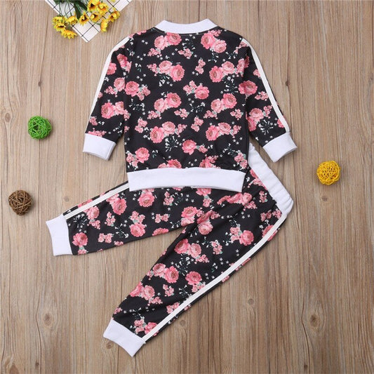 3-7 Years Kids Baby Girl Clothes Set Floral Print Long Sleeve Sweatshirt