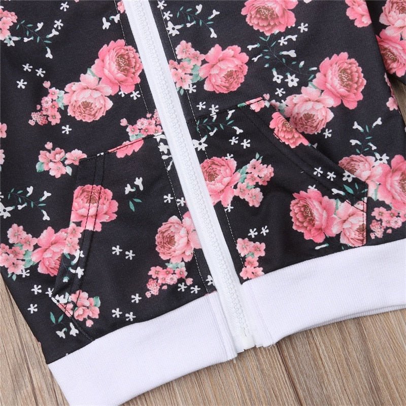 3-7 Years Kids Baby Girl Clothes Set Floral Print Long Sleeve Sweatshirt
