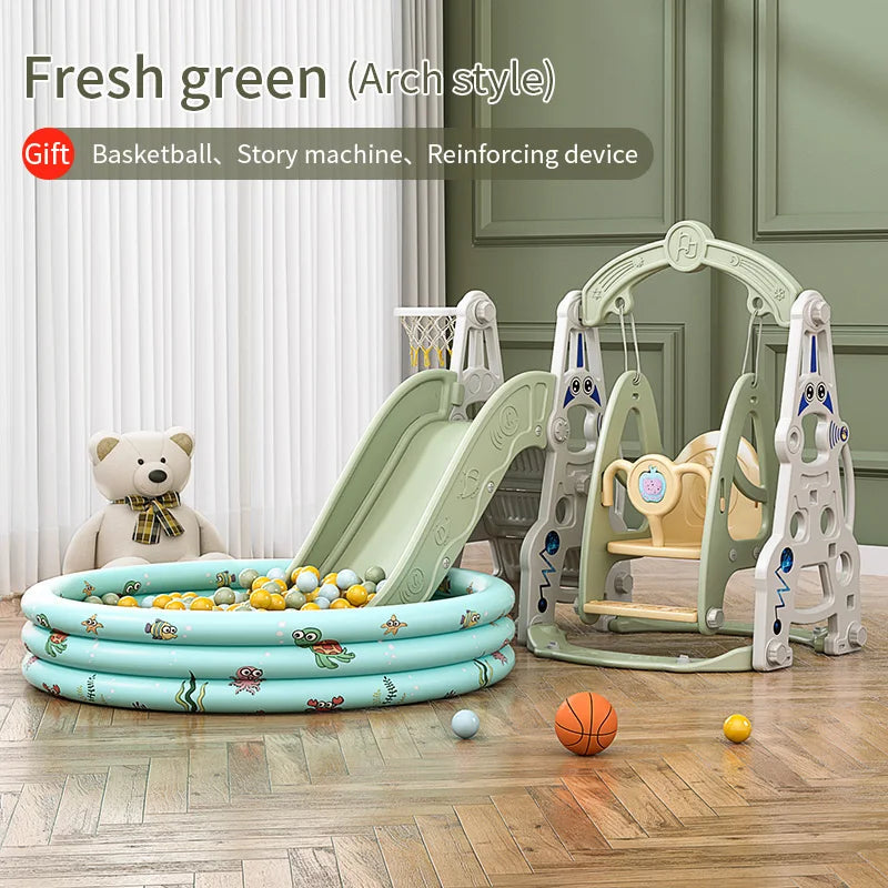 4-in-1 Indoor Playhouse Slide & Swing Set (PE) – YBC-TKR-007