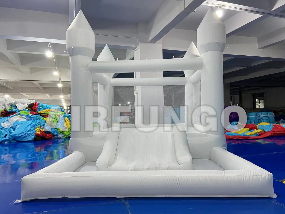 Kids Soft Play White Bounce House w/ Slide & Ball Pit