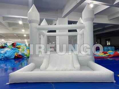 Kids Soft Play White Bounce House w/ Slide & Ball Pit