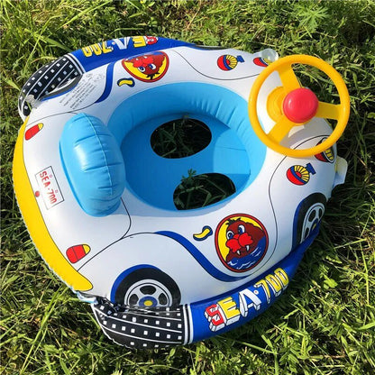 Inflatable Baby Swim Ring with Sun Shade: Toddler Pool Toy for Outdoor Fun
