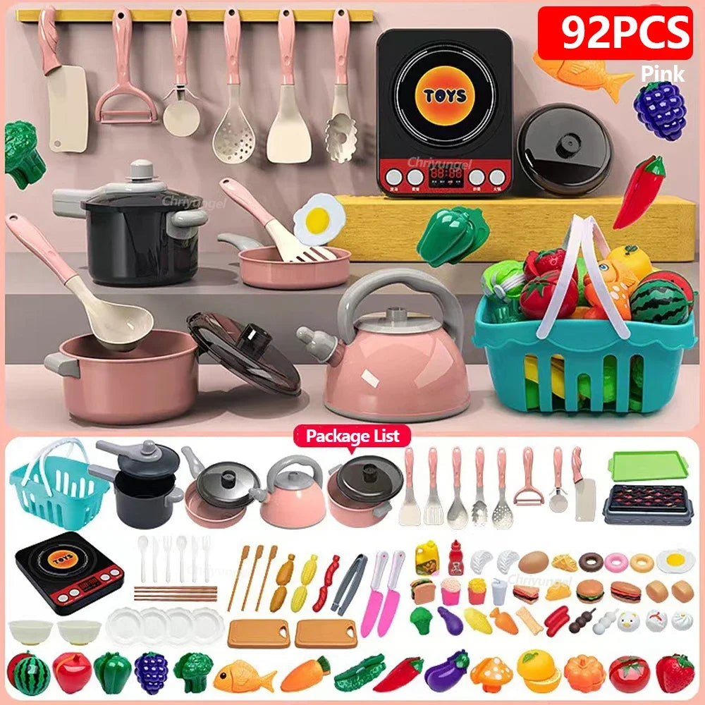 Kids Pretend Kitchen Set – 92/69/59-Piece Play Cooking Kit