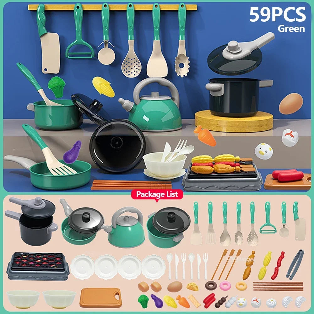Kids Pretend Kitchen Set – 92/69/59-Piece Play Cooking Kit