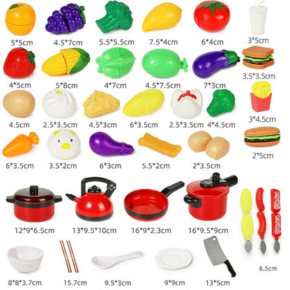 Kids Kitchen Toy Set with Fruit Cutting & Cooking Utensils