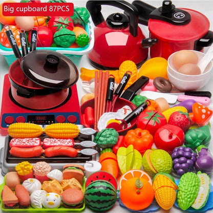 Kids Kitchen Toy Set with Fruit Cutting & Cooking Utensils