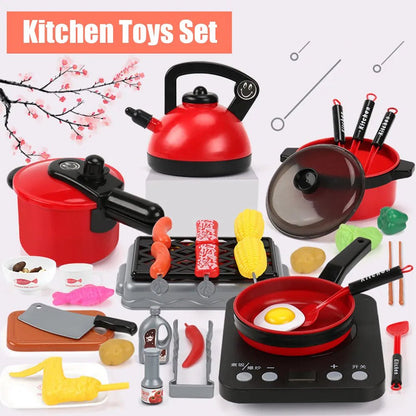 Kids Kitchen Toy Set with Fruit Cutting & Cooking Utensils