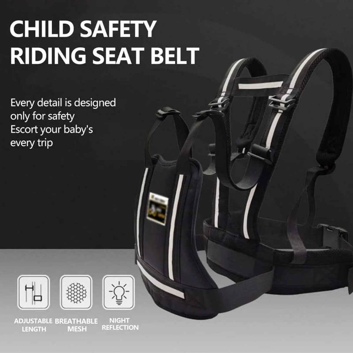 Kids Motorcycle Safety Belt - Adjustable, Reflective, Anti-Drop