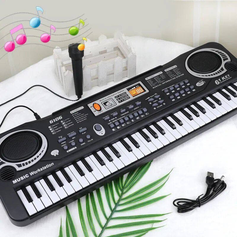 61-Key Portable Kids' Piano Keyboard with Microphone - Beginner's Gift