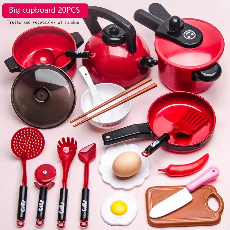Kids Kitchen Toy Set with Fruit Cutting & Cooking Utensils